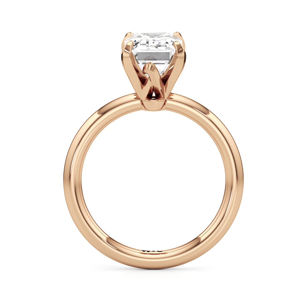 The W Classic Engagement Ring with Emerald Cut Diamond in 14KT Rose Gold view 2