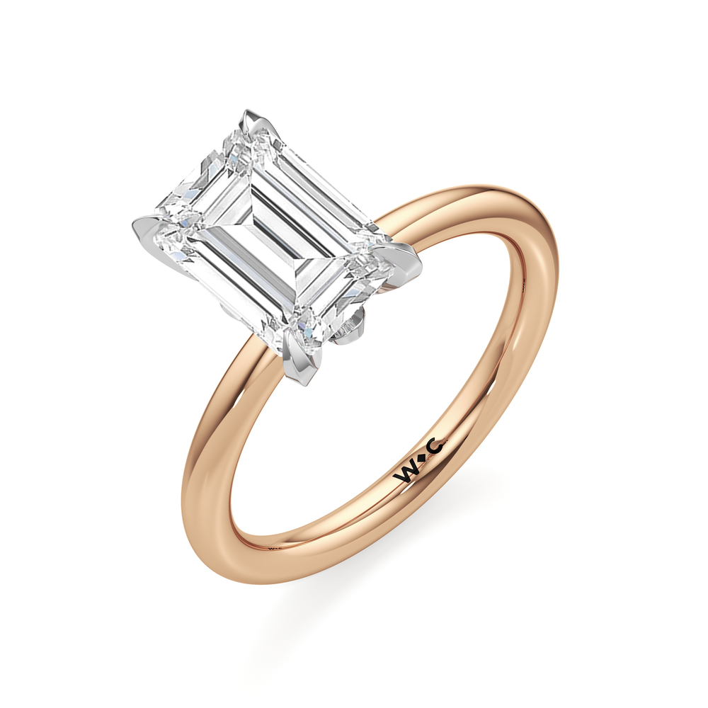 The W Classic Engagement Ring with Emerald Cut Diamond in 14KT Rose Gold & Platinum view 3