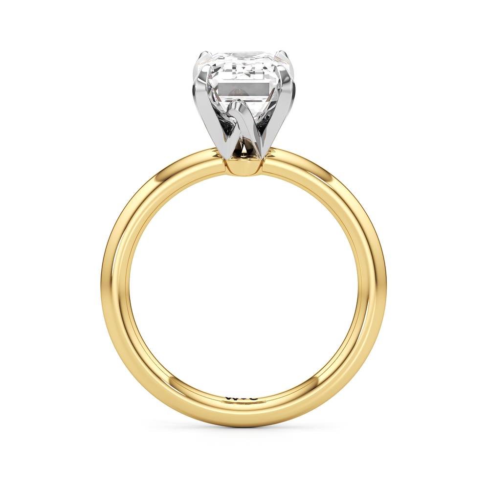 The W Classic Engagement Ring with Emerald Cut Diamond in 14KT Yellow Gold & Platinum view 2
