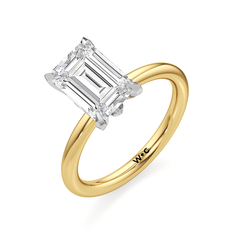 The W Classic Engagement Ring with Emerald Cut Diamond in 14KT Yellow Gold & Platinum view 3