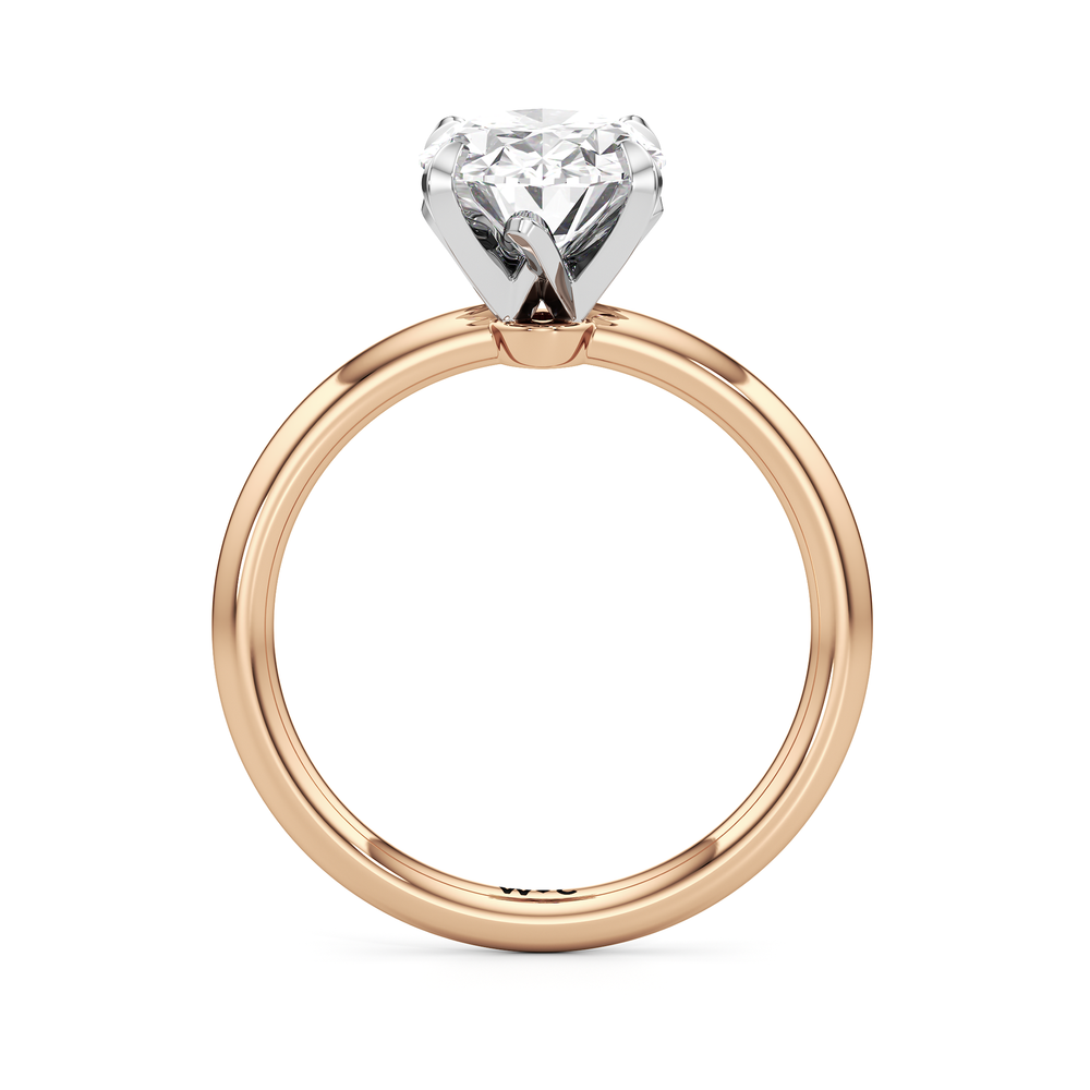 The W Classic Engagement Ring with Oval Cut Diamond in 14KT Rose Gold & Platinum view 2