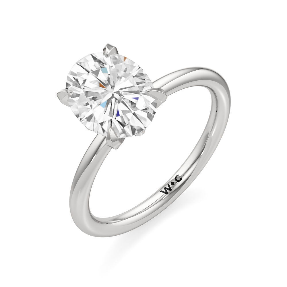 The W Classic Engagement Ring with Oval Cut Diamond in 14KT Platinum view 3