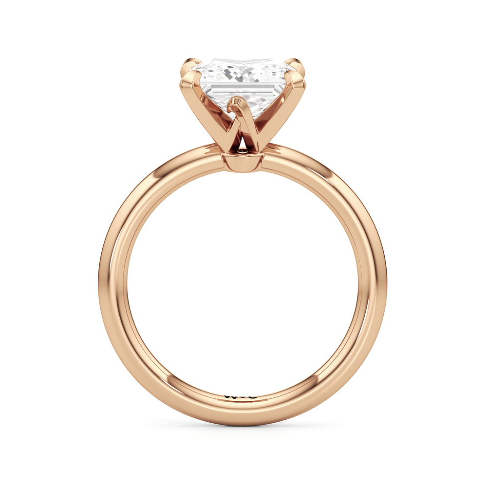 The W Classic Engagement Ring with Princess Cut Diamond in 14KT Rose Gold view 2