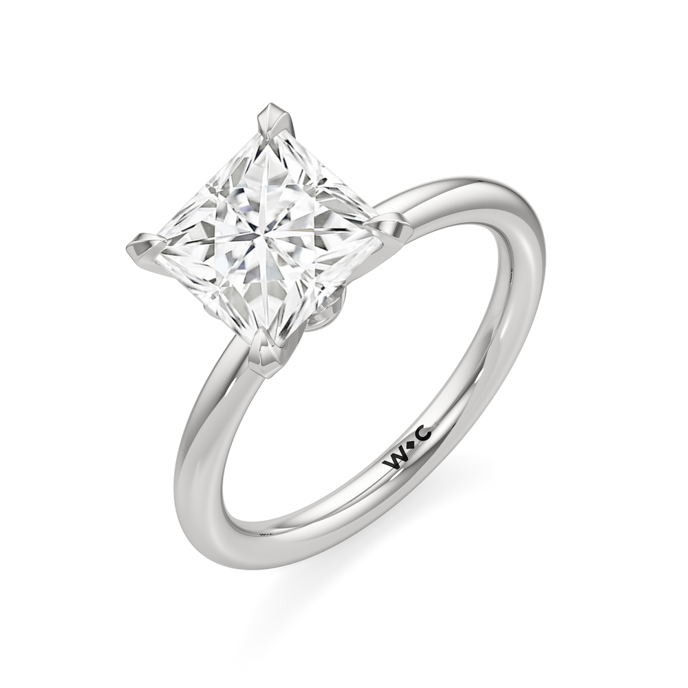 The W Classic Engagement Ring with Princess Cut Diamond in 14KT Platinum view 3