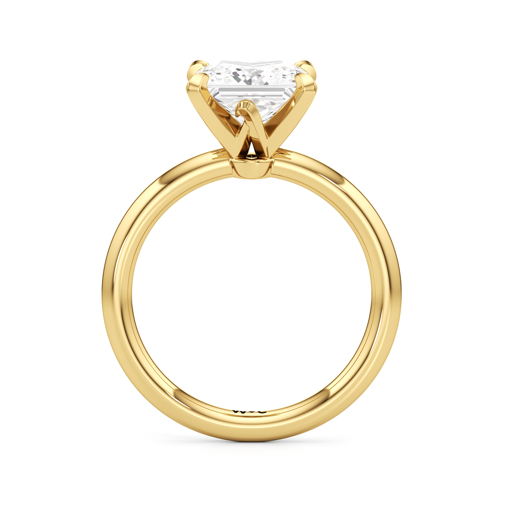 The W Classic Engagement Ring with Princess Cut Diamond in 14KT Yellow Gold view 2