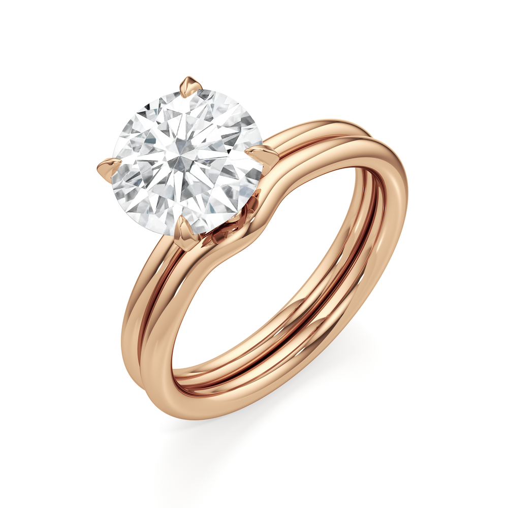 The W Classic Wedding Band with 18KT Rose Gold Cut Diamond in 14KT Rose Gold view 4
