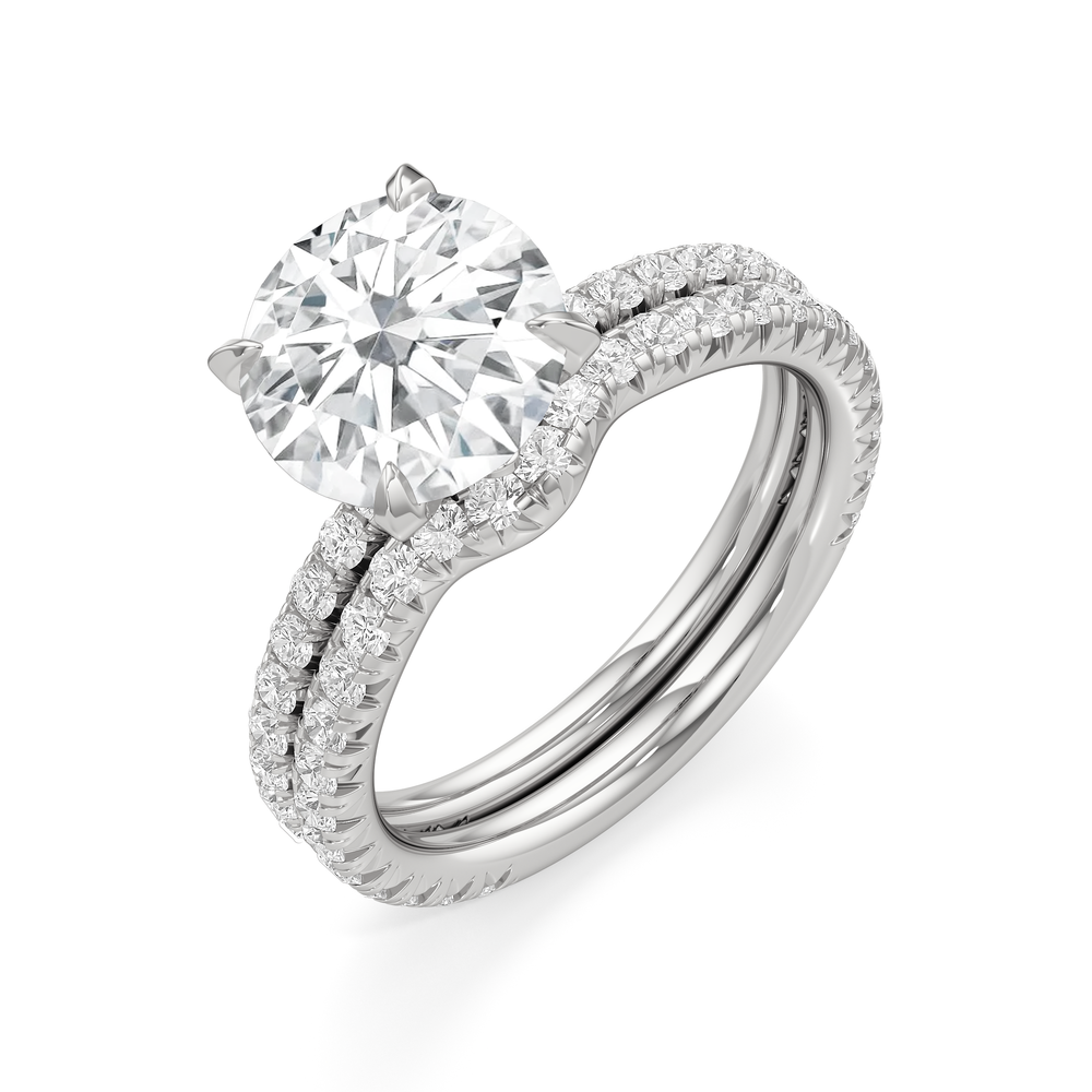 The W Pavé Diamond Wedding Band with Platinum Cut Diamond in 14KT Platinum view 4