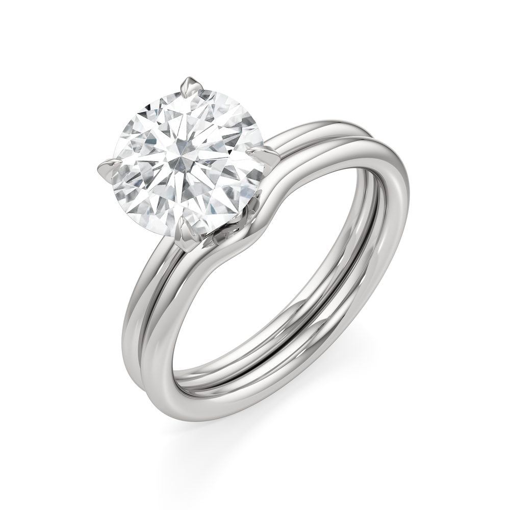 The W Classic Wedding Band with Platinum Cut Diamond in 14KT Platinum view 4