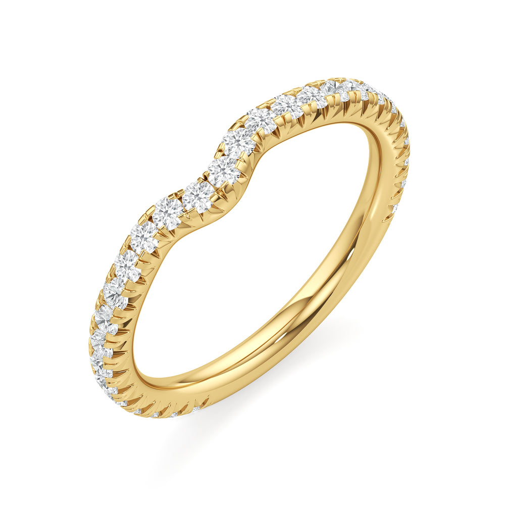 The W Pavé Diamond Wedding Band with 18KT Yellow Gold Cut Diamond in 14KT Yellow Gold view 3