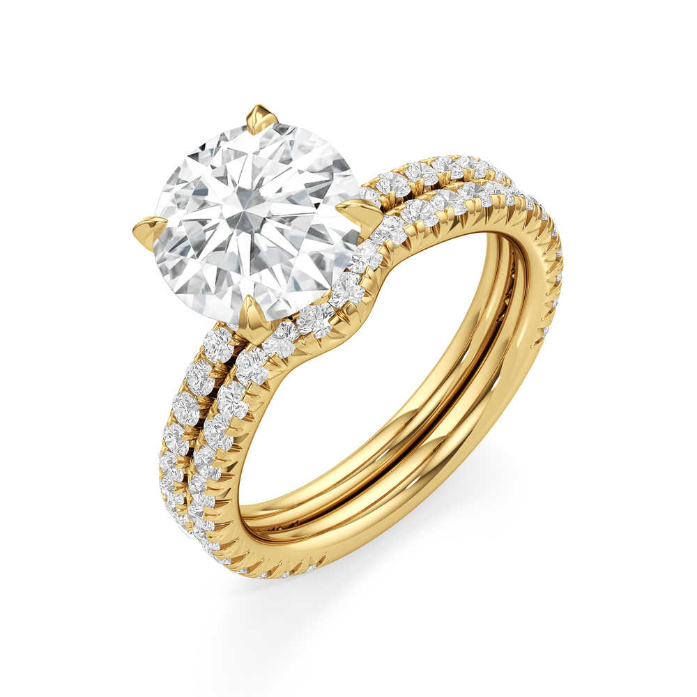 The W Pavé Diamond Wedding Band with 18KT Yellow Gold Cut Diamond in 14KT Yellow Gold view 4