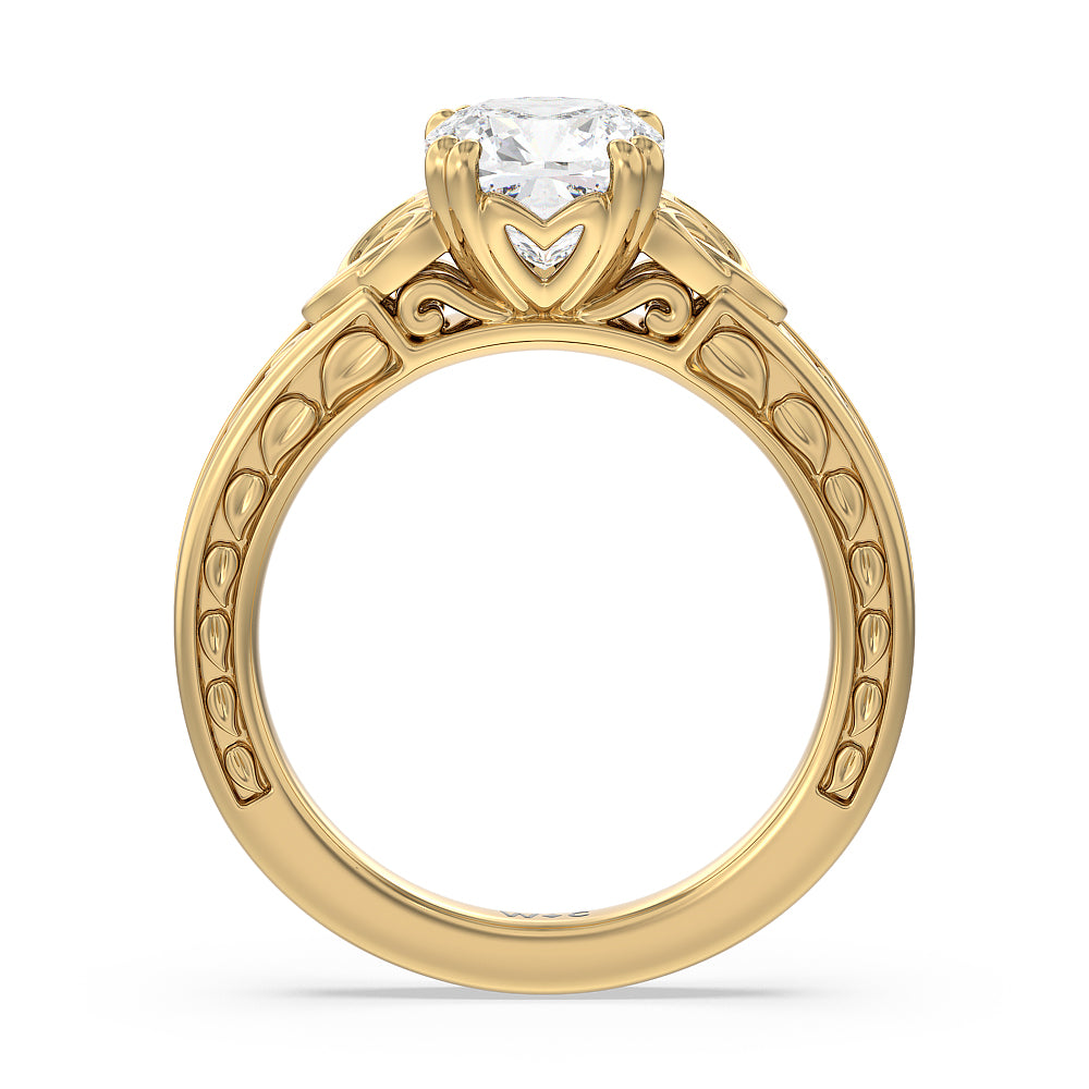 Cushion Cut Vintage Celtic Engraved Engagement Ring with Lab Grown Diamond in 14KT Yellow Gold view 2