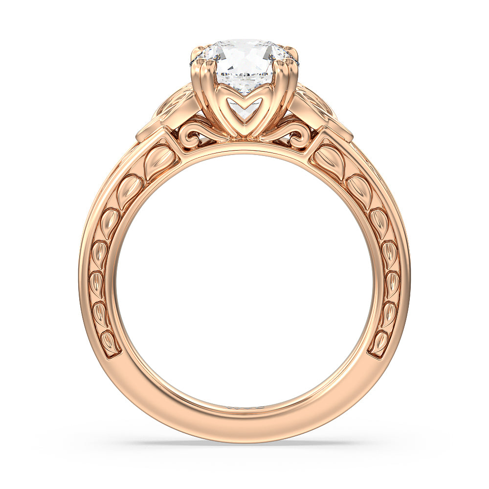 Round Cut Vintage Celtic Engraved Engagement Ring with Lab Grown Diamond in 14KT Rose Gold view 3