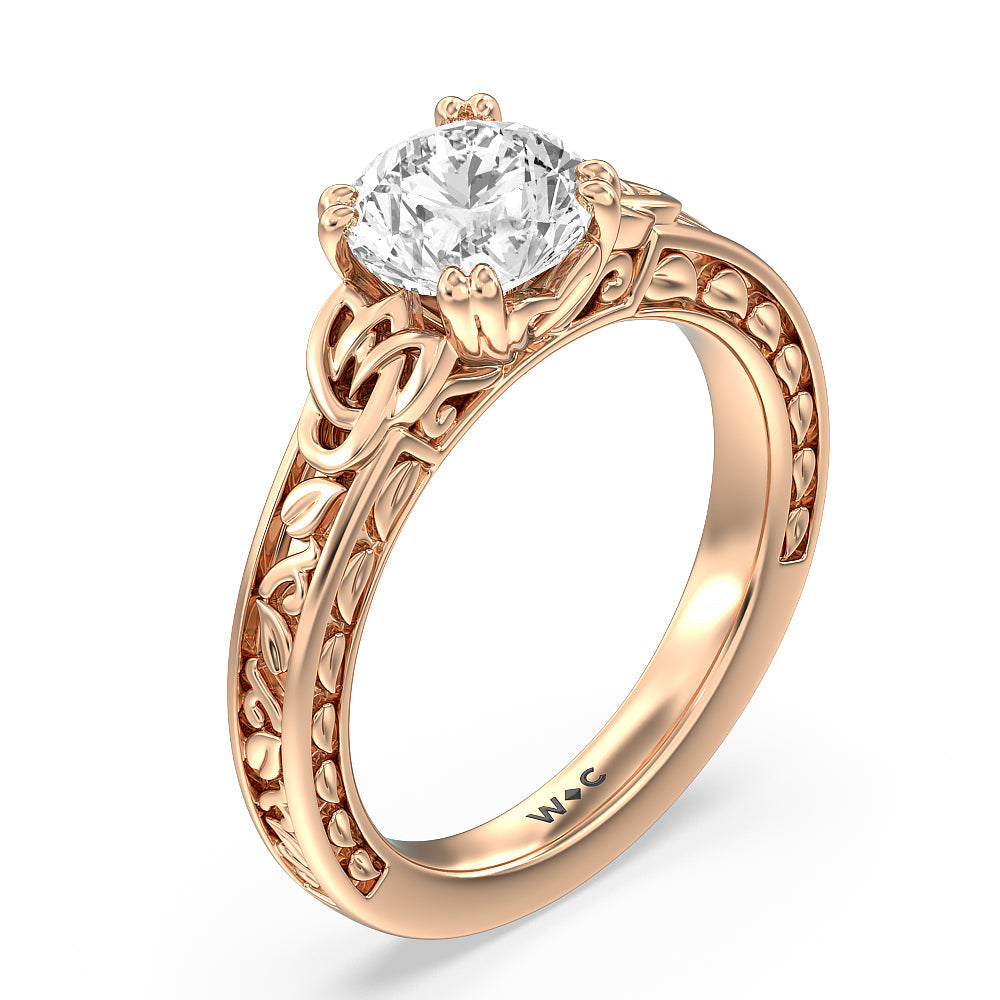 Round Cut Vintage Celtic Engraved Engagement Ring with Lab Grown Diamond in 14KT Rose Gold view 4