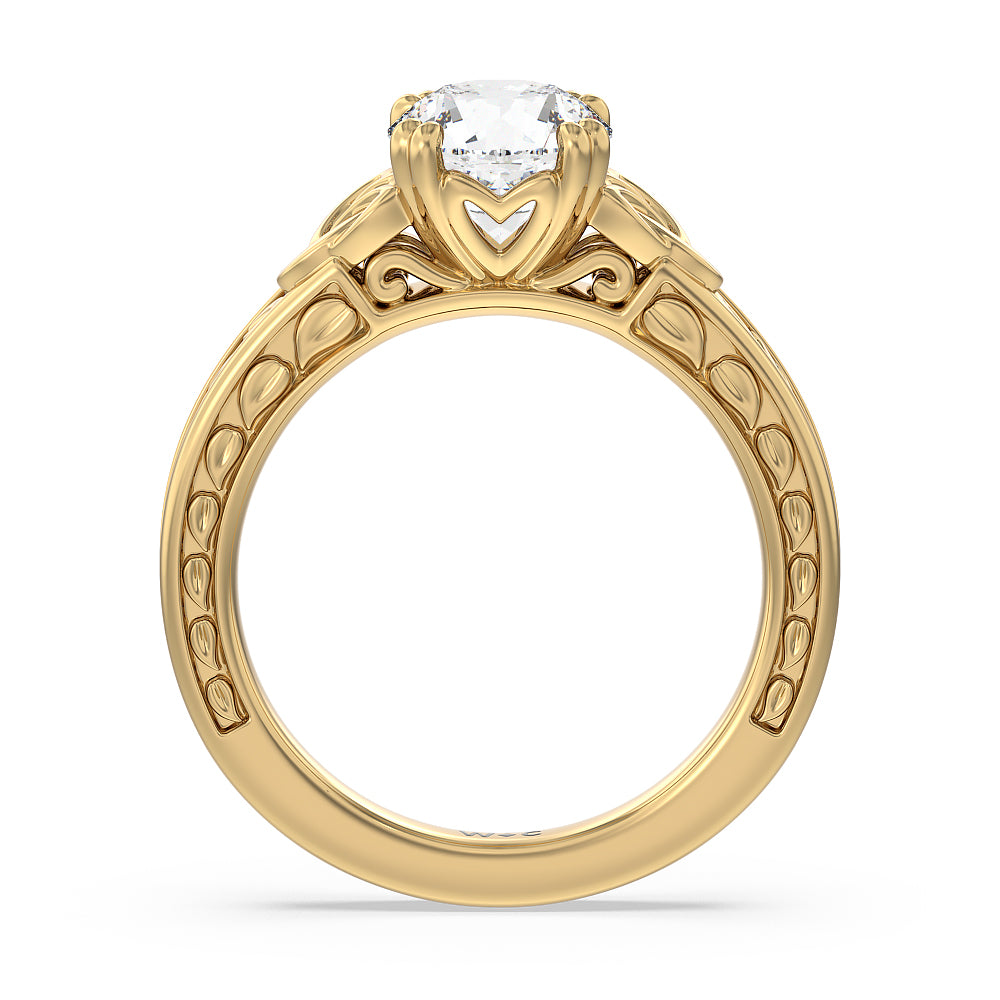 Round Cut Vintage Celtic Engraved Engagement Ring with Lab Grown Diamond in 14KT Yellow Gold view 3