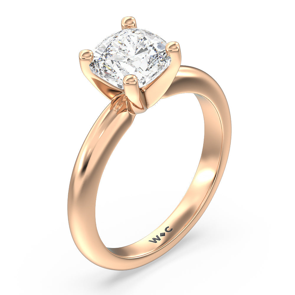 Medi Classic Four Prong Solitaire Diamond Engagement Ring with Cushion Cut Diamond in 14KT Rose Gold view 3
