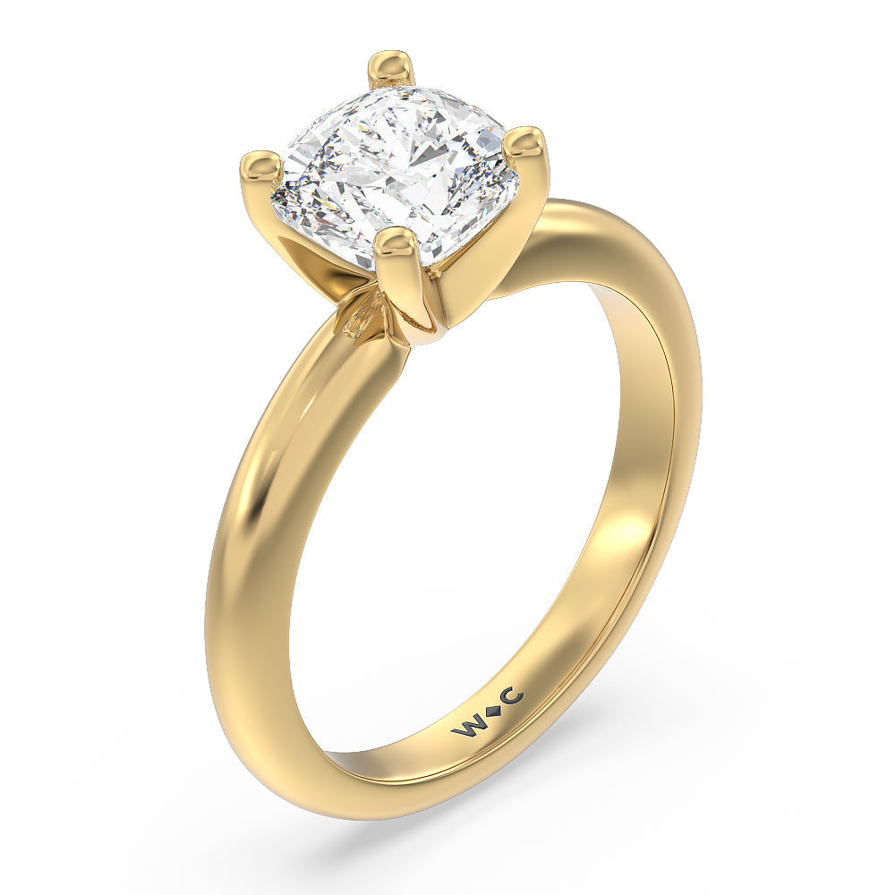 Medi Classic Four Prong Solitaire Diamond Engagement Ring with Cushion Cut Diamond in 14KT Yellow Gold view 3