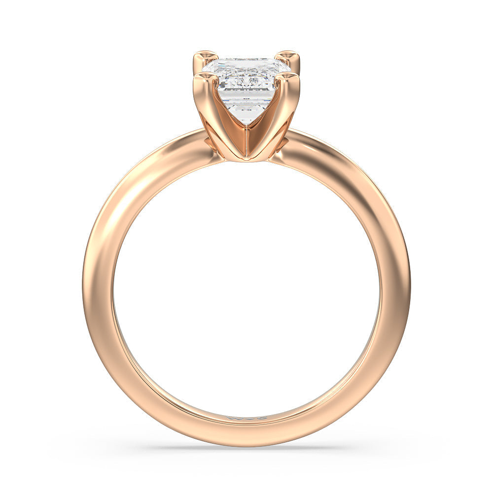 Medi Classic Four Prong Solitaire Diamond Engagement Ring with Emerald Cut Diamond in 14KT Rose Gold view 2