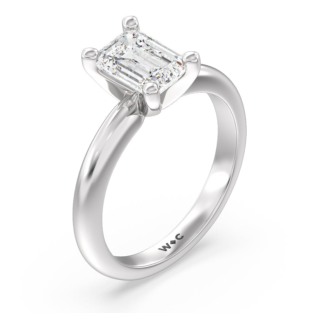 Medi Classic Four Prong Solitaire Diamond Engagement Ring with Emerald Cut Diamond in 14KT Platinum view 3