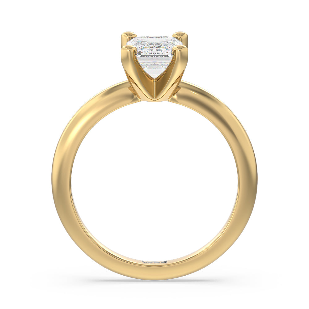 Medi Classic Four Prong Solitaire Diamond Engagement Ring with Emerald Cut Diamond in 14KT Yellow Gold view 2