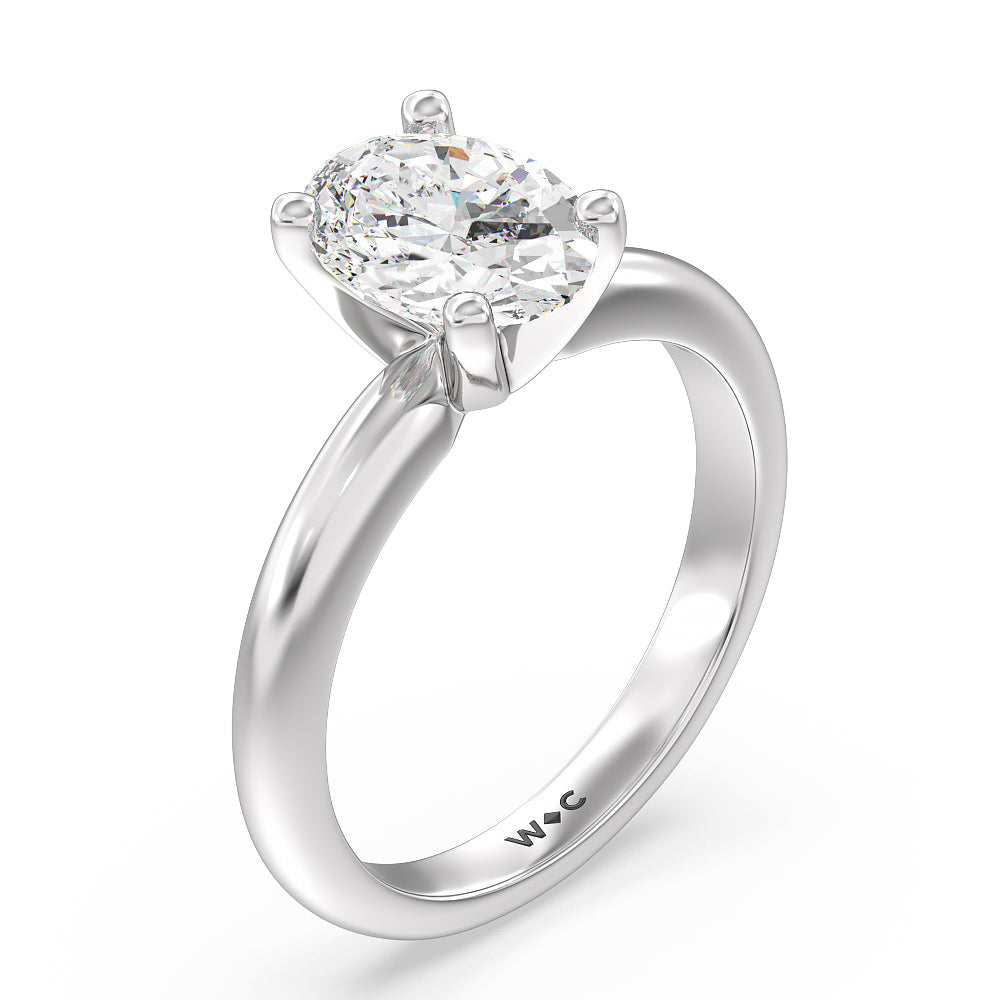 Medi Classic Four Prong Solitaire Diamond Engagement Ring with Oval Cut Diamond in 14KT Platinum view 3