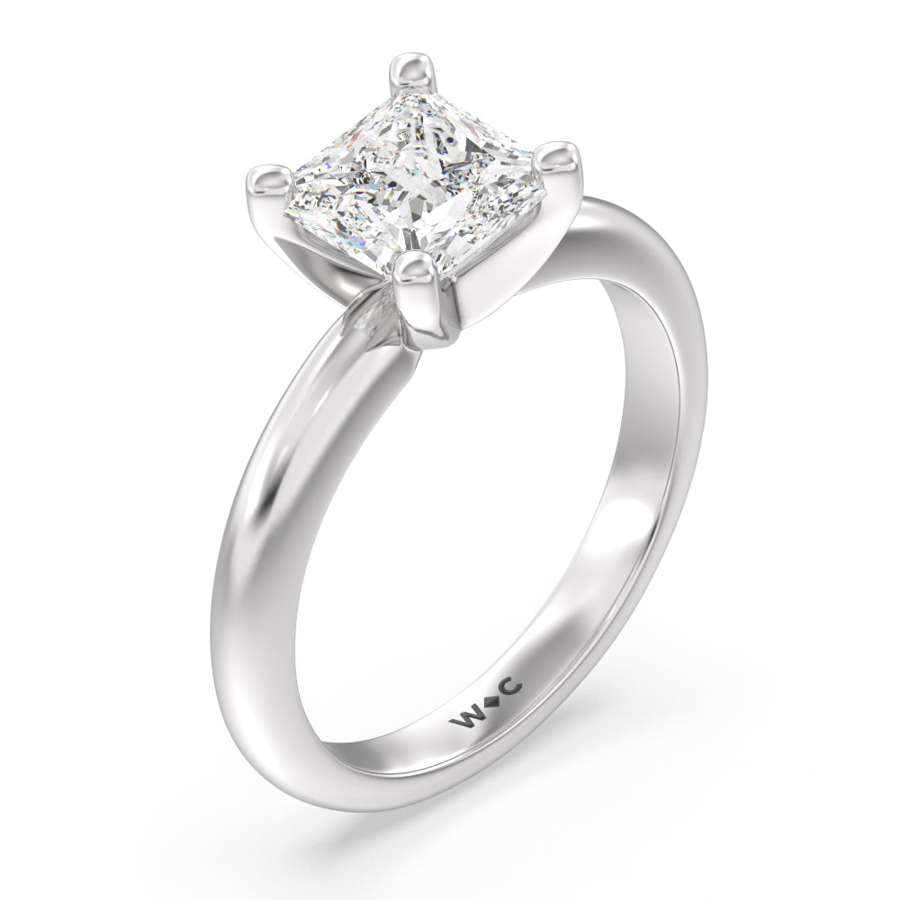 Medi Classic Four Prong Solitaire Diamond Engagement Ring with Princess Cut Diamond in 14KT Platinum view 3
