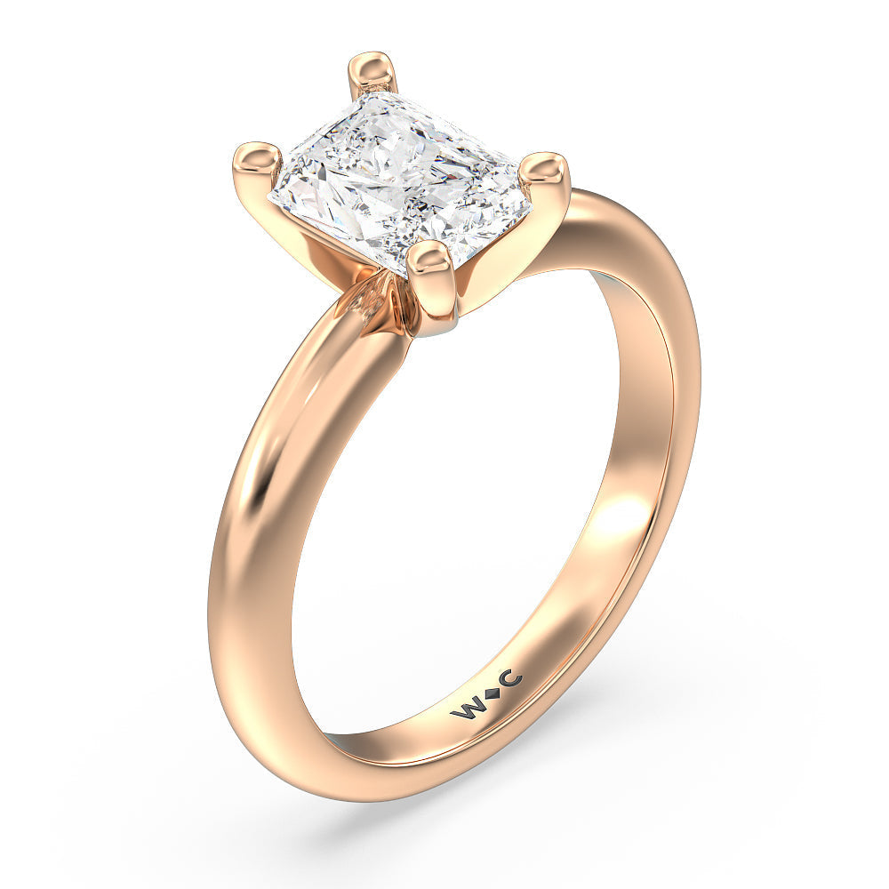 Medi Classic Four Prong Solitaire Diamond Engagement Ring with Radiant Cut Diamond in 14KT Rose Gold view 3