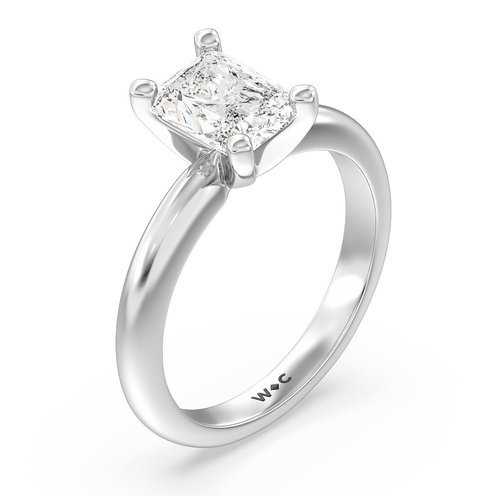 Medi Classic Four Prong Solitaire Diamond Engagement Ring with Radiant Cut Diamond in 14KT Platinum view 3