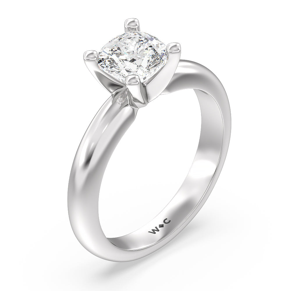 Maxi Classic Four Prong Solitaire Diamond Engagement Ring with Cushion Cut Diamond in 14KT Platinum view 3