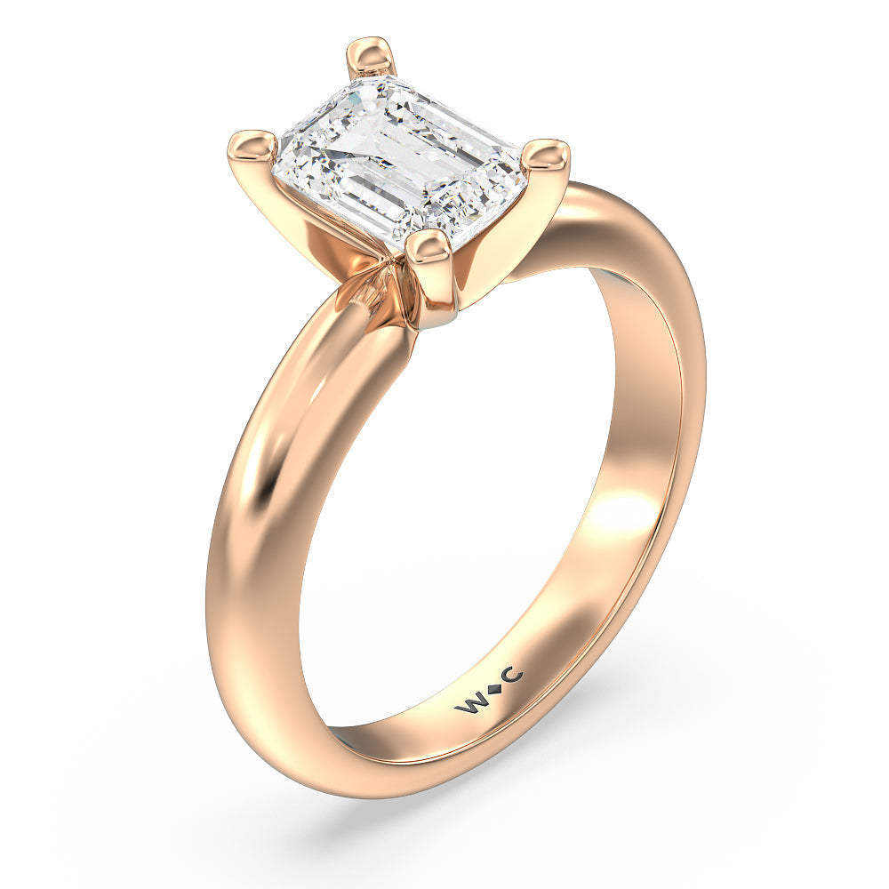 Maxi Classic Four Prong Solitaire Diamond Engagement Ring with Emerald Cut Diamond in 14KT Rose Gold view 3