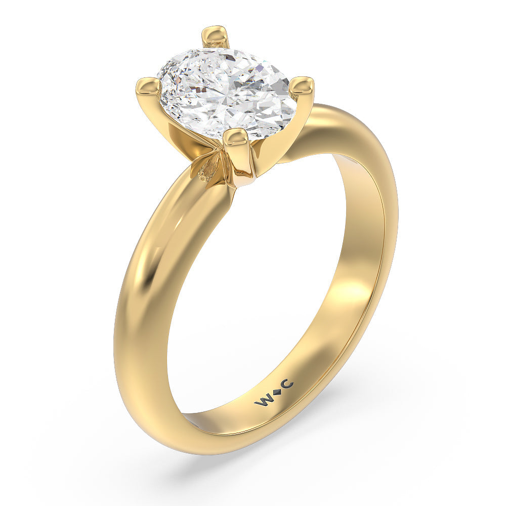 Maxi Classic Four Prong Solitaire Diamond Engagement Ring with Oval Cut Diamond in 14KT Yellow Gold view 3