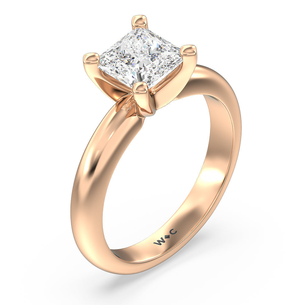 Maxi Classic Four Prong Solitaire Diamond Engagement Ring with Princess Cut Diamond in 14KT Rose Gold view 3