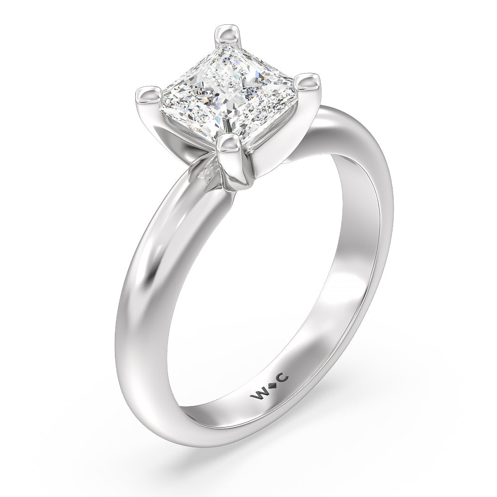 Maxi Classic Four Prong Solitaire Diamond Engagement Ring with Princess Cut Diamond in 14KT Platinum view 3
