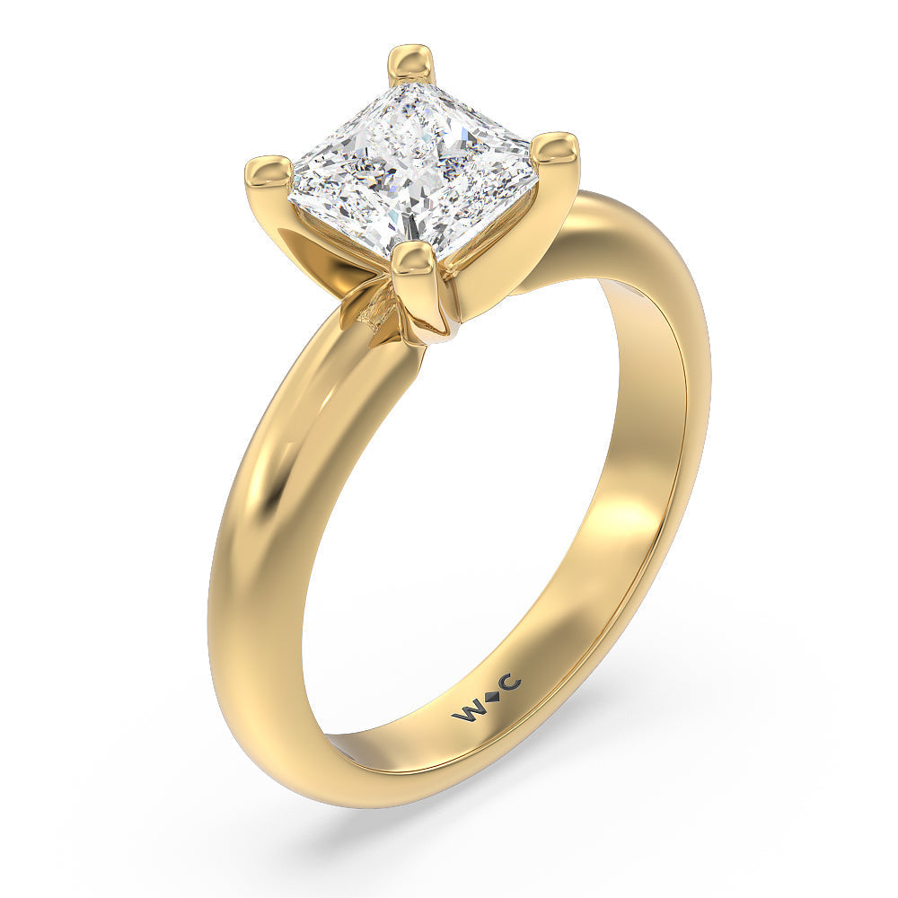 Maxi Classic Four Prong Solitaire Diamond Engagement Ring with Princess Cut Diamond in 14KT Yellow Gold view 3
