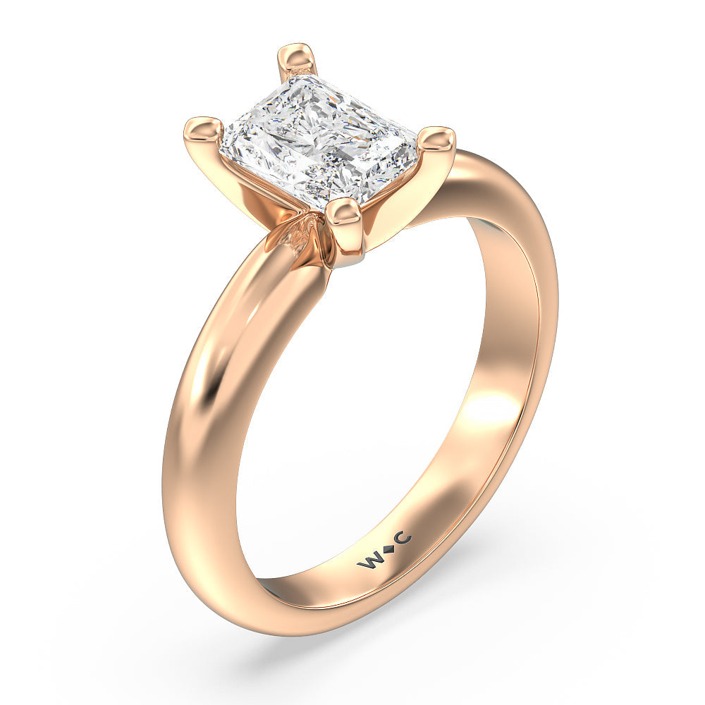 Maxi Classic Four Prong Solitaire Diamond Engagement Ring with Radiant Cut Diamond in 14KT Rose Gold view 3