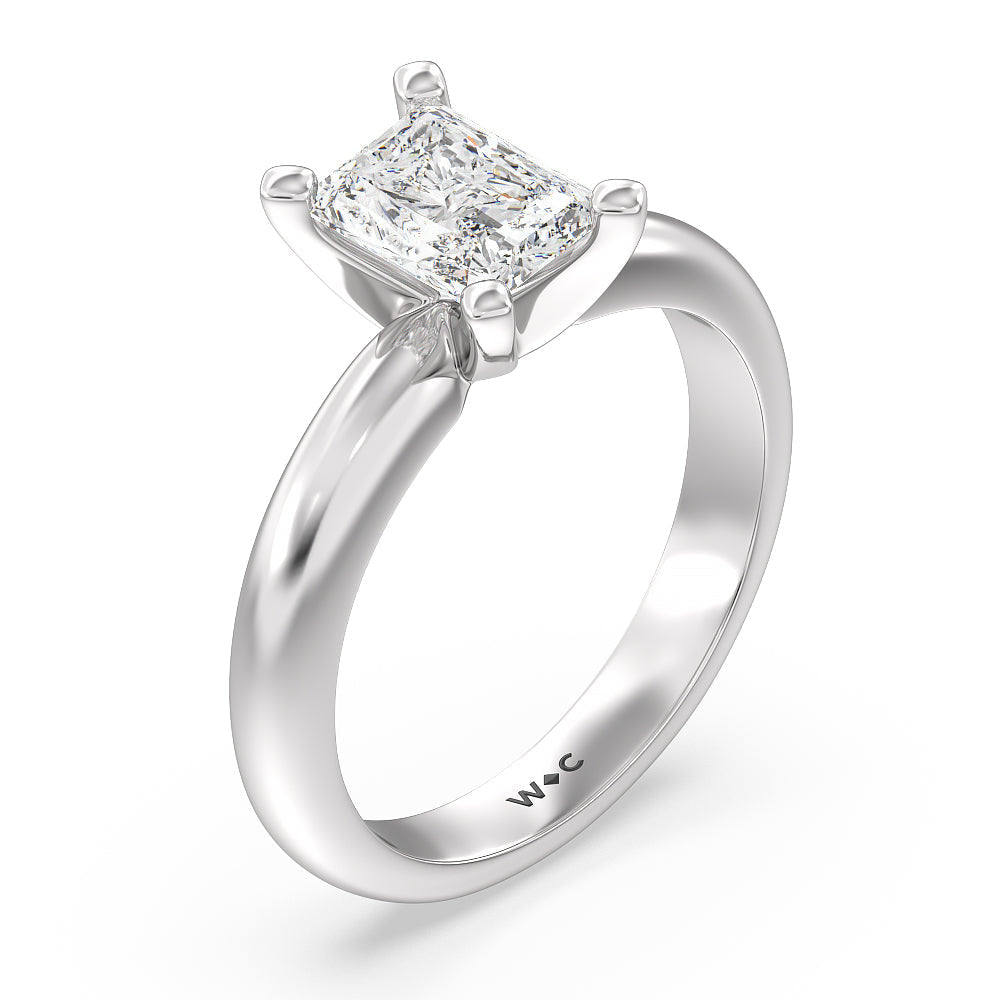 Maxi Classic Four Prong Solitaire Diamond Engagement Ring with Radiant Cut Diamond in 14KT Platinum view 3