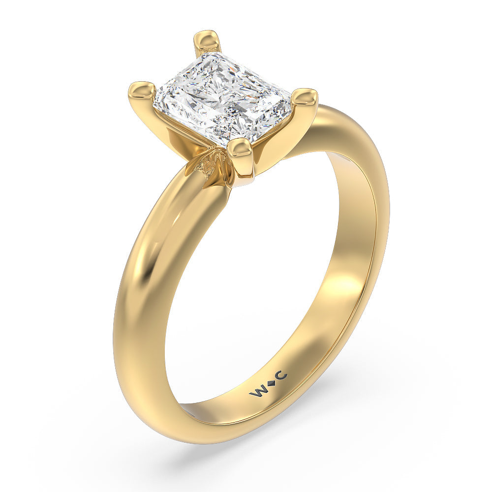 Maxi Classic Four Prong Solitaire Diamond Engagement Ring with Radiant Cut Diamond in 14KT Yellow Gold view 3