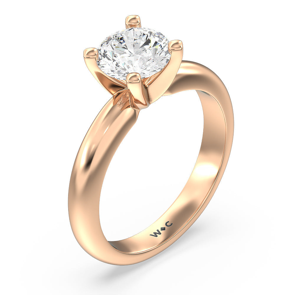 Maxi Classic Four Prong Solitaire Diamond Engagement Ring with Round Cut Diamond in 14KT Rose Gold view 3