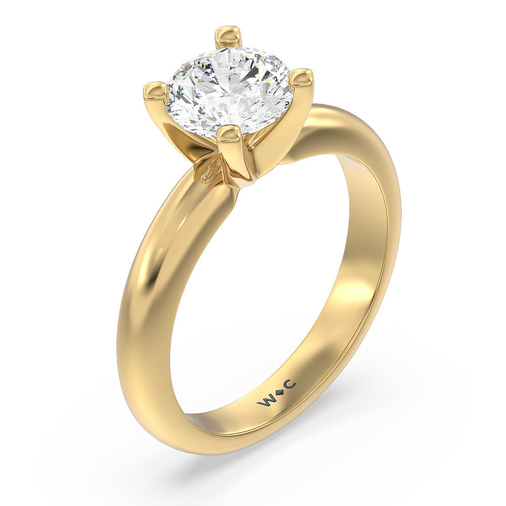 Maxi Classic Four Prong Solitaire Diamond Engagement Ring with Round Cut Diamond in 14KT Yellow Gold view 3