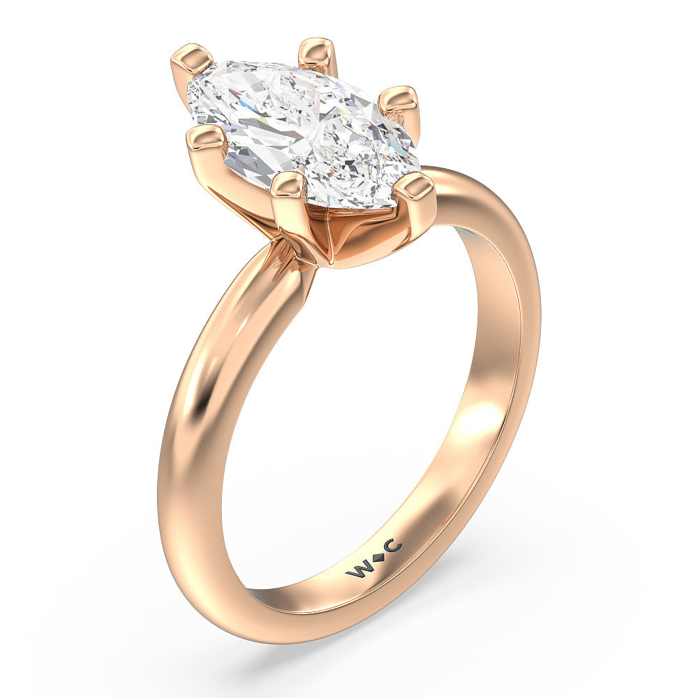 Medi Classic Six Prong Solitaire Diamond Engagement Ring with Marquise Cut Diamond in 14KT Rose Gold view 3