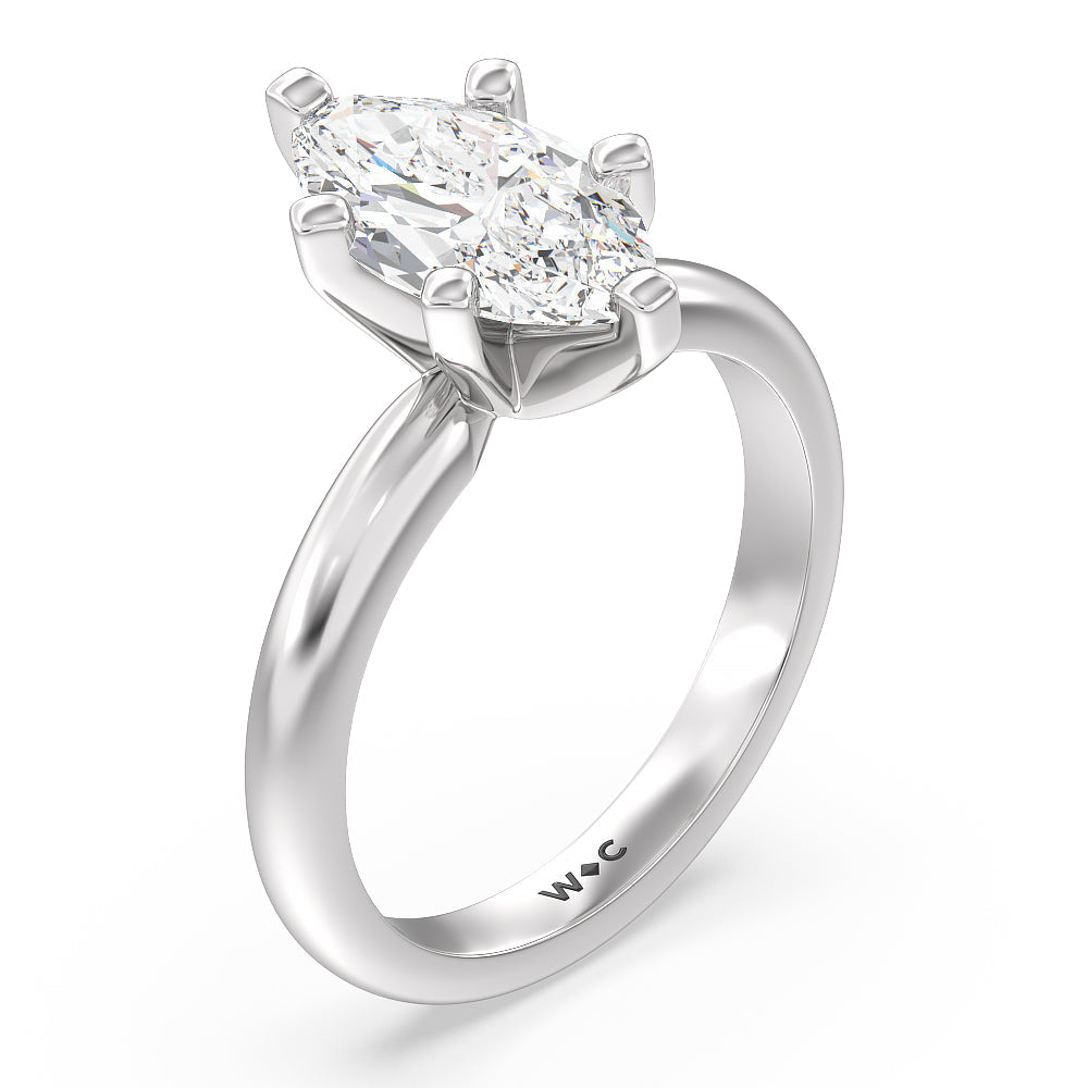 Medi Classic Six Prong Solitaire Diamond Engagement Ring with Marquise Cut Diamond in 14KT Platinum view 3