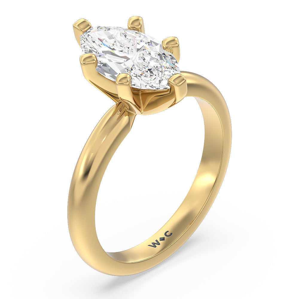 Medi Classic Six Prong Solitaire Diamond Engagement Ring with Marquise Cut Diamond in 14KT Yellow Gold view 3