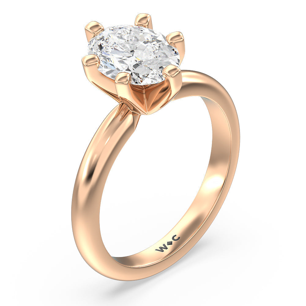 Medi Classic Six Prong Solitaire Diamond Engagement Ring with Oval Cut Diamond in 14KT Rose Gold view 3