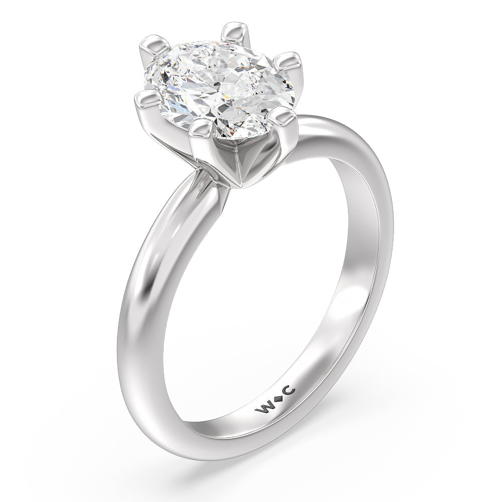Medi Classic Six Prong Solitaire Diamond Engagement Ring with Oval Cut Diamond in 14KT Platinum view 3