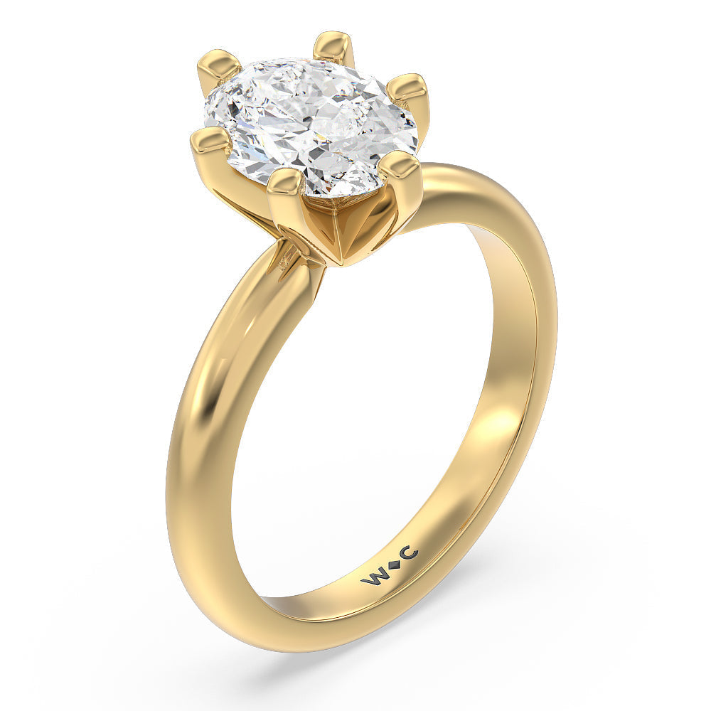 Medi Classic Six Prong Solitaire Diamond Engagement Ring with Oval Cut Diamond in 14KT Yellow Gold view 3