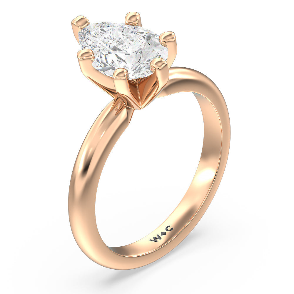 Medi Classic Six Prong Solitaire Diamond Engagement Ring with Pear Cut Diamond in 14KT Rose Gold view 3