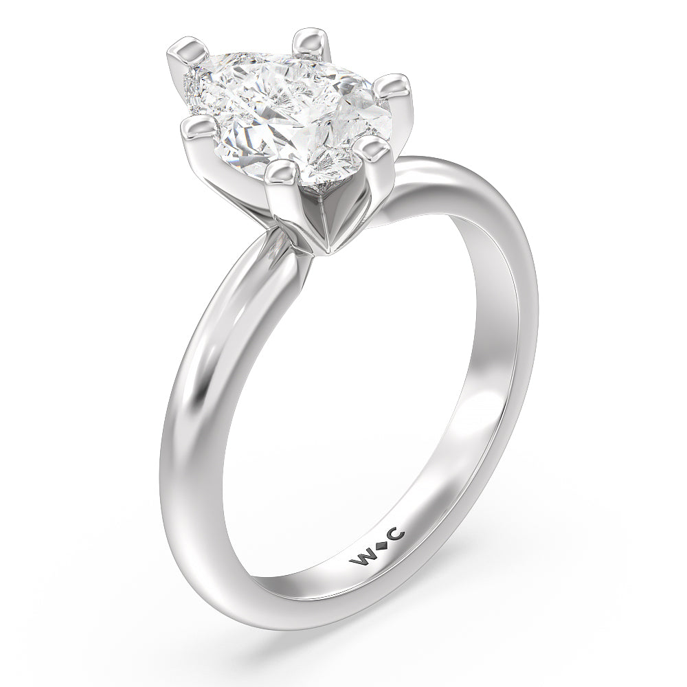 Medi Classic Six Prong Solitaire Diamond Engagement Ring with Pear Cut Diamond in 14KT Platinum view 3