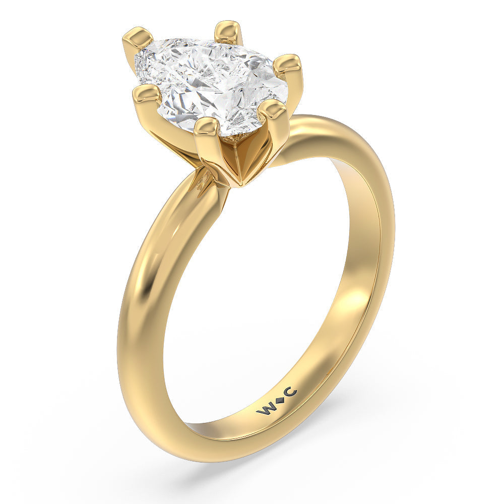 Medi Classic Six Prong Solitaire Diamond Engagement Ring with Pear Cut Diamond in 14KT Yellow Gold view 3
