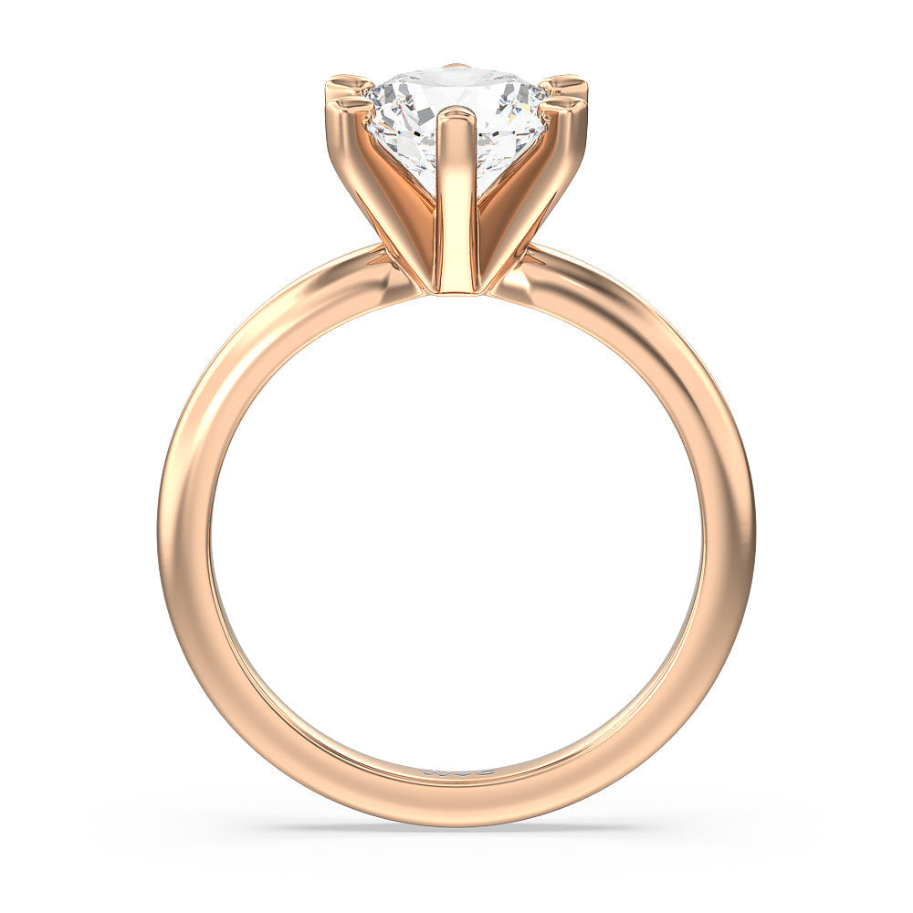 Medi Classic Six Prong Solitaire Diamond Engagement Ring with Round Cut Diamond in 14KT Rose Gold view 2