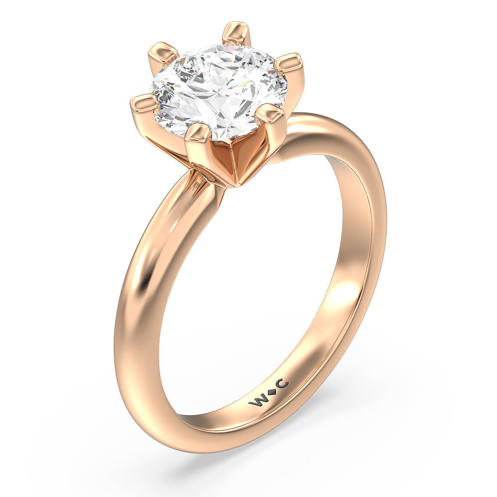 Medi Classic Six Prong Solitaire Diamond Engagement Ring with Round Cut Diamond in 14KT Rose Gold view 3