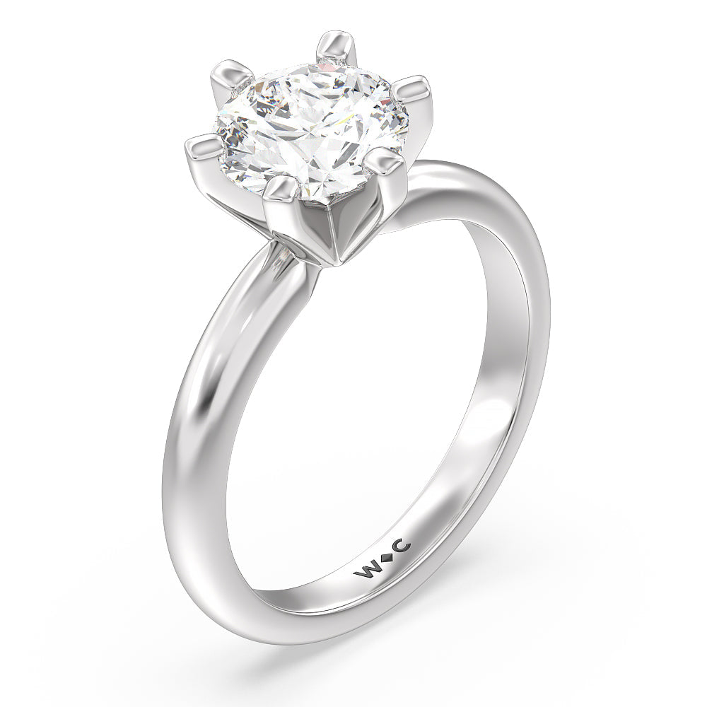 Medi Classic Six Prong Solitaire Diamond Engagement Ring with Round Cut Diamond in 14KT Platinum view 3